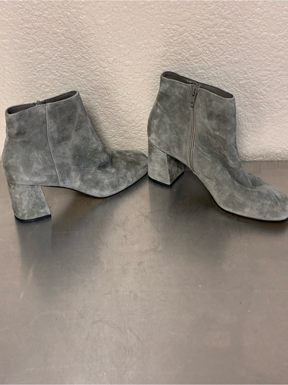 Bella Vita Gray Suede Ankle Boots with Block Heel